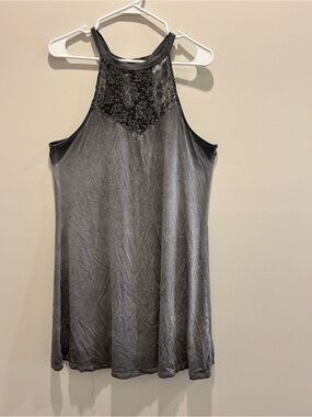 Mudd Gray Halter Tank with Black Lace Yoke